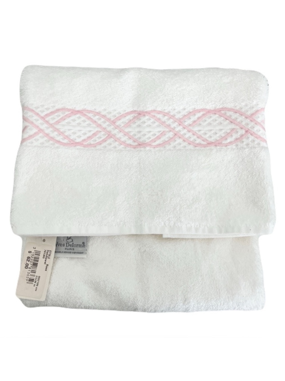 NWT Yves Delorme White and Pink ‘Etoile Rose’ Hand Towel